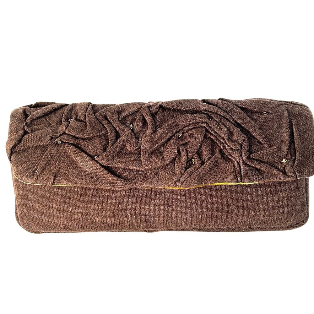 New! Poozles brown clutch purse beaded